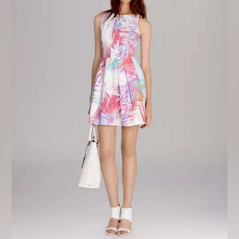 Karen Millen Dress - Palm Print Collection Skater size 8 EUC